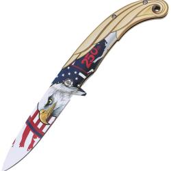 Couteau Pliant MTech Eagle A/O Lame Inox Drop Point Manche Aluminium Dor&eacute; Linerlock MTA2071G250