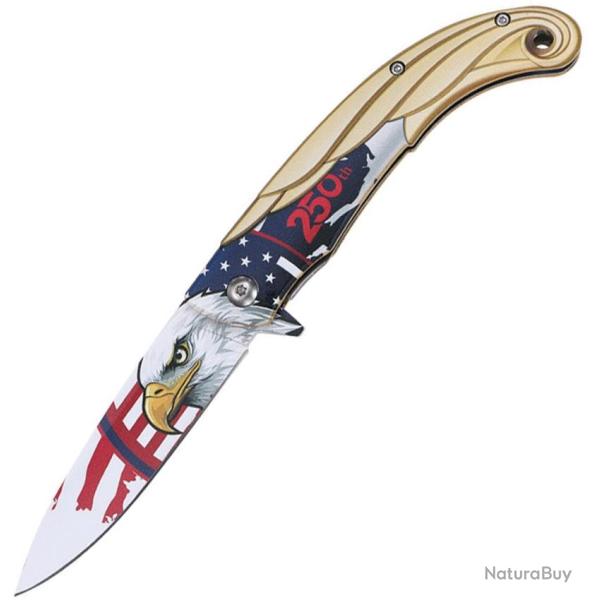 Couteau Pliant MTech Eagle A/O Lame Inox Drop Point Manche Aluminium Dor� Linerlock MTA2071G250