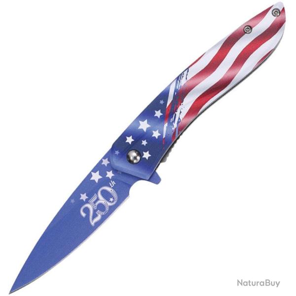 Couteau Pliant MTech American Flag A/O Lame Inox Manche Aluminium Drapeau US Linerlock MTA2073F250