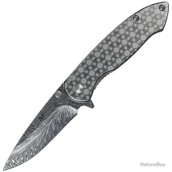 Couteau Pliant MTech A/O Lame Inox Drop Point Manche Inox Gris Linerlock MTA2076BK