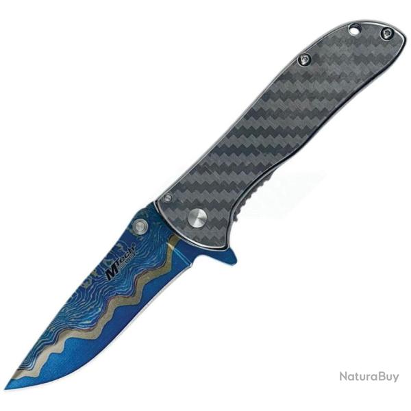 Couteau Pliant MTech A/O Lame Inox 6,99 cm Bleu Ferm� 9,53 cm Manche Inox Linerlock MTA2076BL