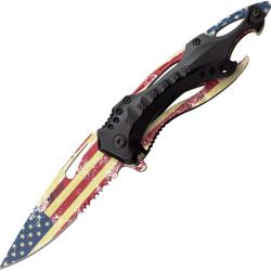 Couteau Pliant MTech American Flag A/O Lame Acier 3Cr13 Manche Aluminium Noir Linerlock MTA705AF