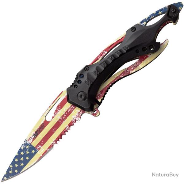 Couteau Pliant MTech American Flag A/O Lame Acier 3Cr13 Manche Aluminium Noir Linerlock MTA705AF