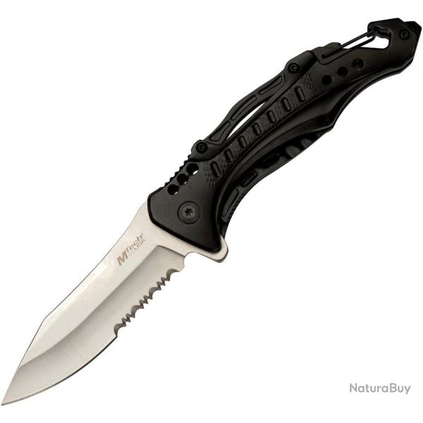 Couteau Pliant MTech A/O Lame Acier 3Cr13 Satin�e Semi-Dentel�e Manche Aluminium Noir MTA705G2HS
