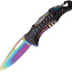 Couteau Pliant MTech A/O Lame Inox Manche Aluminium Noir et Arc-en-ciel Linerlock MTA705G2RB