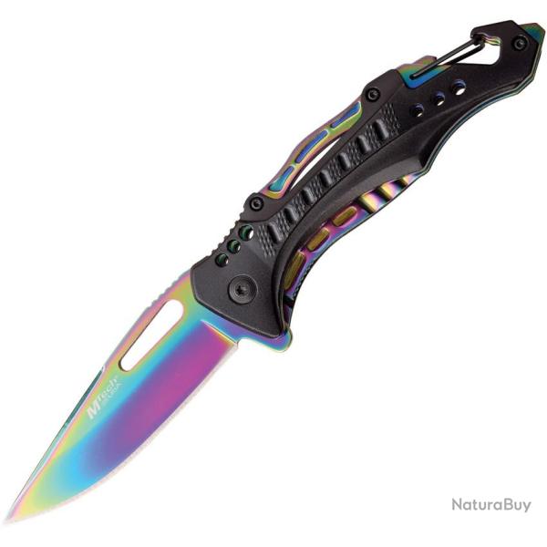 Couteau Pliant MTech A/O Lame Inox Manche Aluminium Noir et Arc-en-ciel Linerlock MTA705G2RB