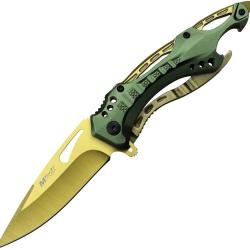 Couteau Pliant MTech A/O Lame Acier 3Cr13 Drop Point Manche Aluminium Vert Linerlock MTA705GGN