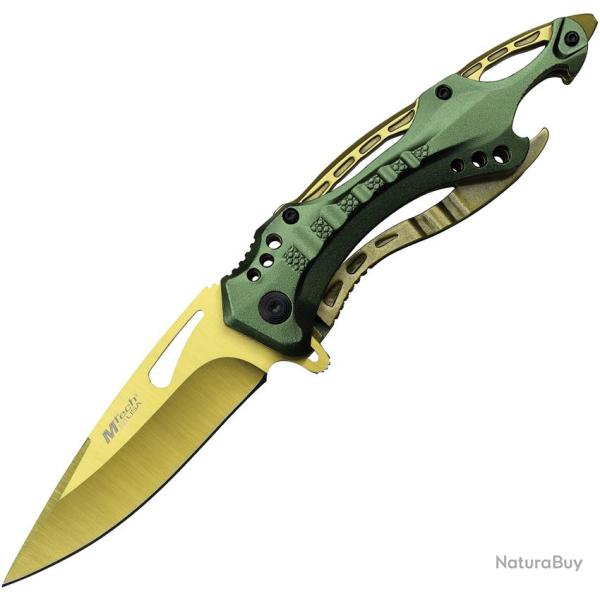 Couteau Pliant MTech A/O Lame Acier 3Cr13 Drop Point Manche Aluminium Vert Linerlock MTA705GGN