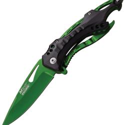 Couteau Pliant MTech A/O Lame Acier 3Cr13 Semi-Dentel&eacute;e Manche Aluminium Noir Linerlock MTA705GN