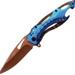 Couteau Pliant MTech A/O Lame Acier 3Cr13 TiNi 8,89 cm Manche Aluminium Bleu MTA705OBL