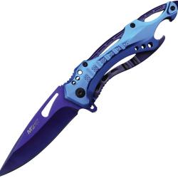 Couteau Pliant MTech A/O Lame Acier 3Cr13 TiNi 8,89 cm Violet Manche Aluminium Bleu MTA705PBL