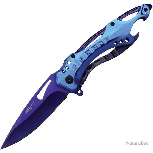Couteau Pliant MTech A/O Lame Acier 3Cr13 TiNi 8,89 cm Violet Manche Aluminium Bleu MTA705PBL