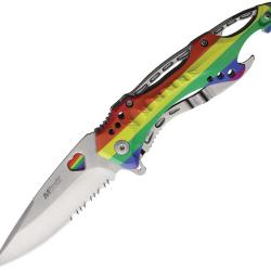 Couteau Pliant MTech A/O Lame Acier 3Cr13 Drop Point Manche Aluminium Arc-en-ciel Linerlock MTA705RB