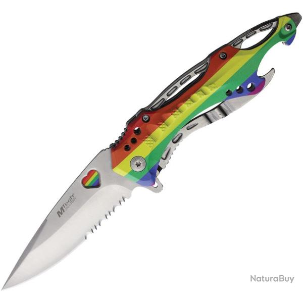 Couteau Pliant MTech A/O Lame Acier 3Cr13 Drop Point Manche Aluminium Arc-en-ciel Linerlock MTA705RB
