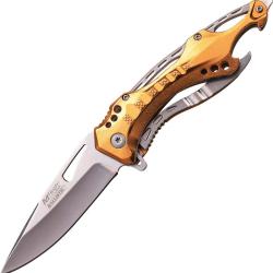 Couteau Pliant MTech A/O Lame Acier 3Cr13 Manche Aluminium Dor&eacute; Linerlock MTA705SGD