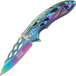 Couteau Pliant MTech Flame A/O Lame Acier 440 Manche Aluminium Arc-en-ciel Linerlock MTA822RB