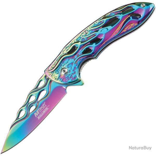 Couteau Pliant MTech Flame A/O Lame Acier 440 Manche Aluminium Arc-en-ciel Linerlock MTA822RB