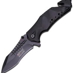 Couteau Pliant MTech Rescue A/O Lame Acier 3Cr13 Drop Point Manche Aluminium Noir Linerlock MTA845BK