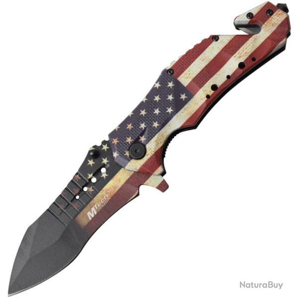 Couteau Pliant MTech Rescue A/O Lame Acier 3Cr13 Drop Point Manche Aluminium Linerlock MTA845F