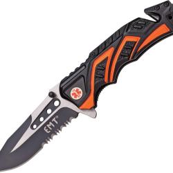 Couteau Pliant MTech Rescue A/O Lame Acier 440 Manche Aluminium Noir et Orange Linerlock MTA865EMO