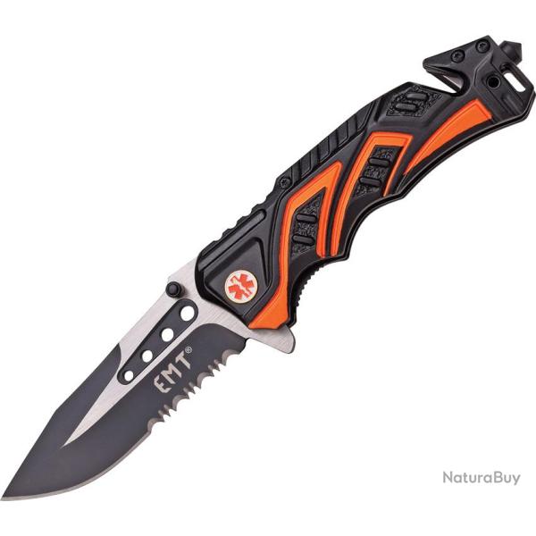 Couteau Pliant MTech Rescue A/O Lame Acier 440 Manche Aluminium Noir et Orange Linerlock MTA865EMO
