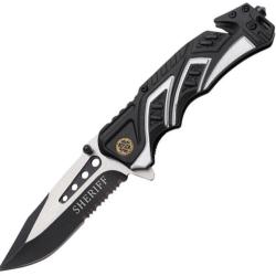 Couteau Pliant MTech Rescue A/O Lame Acier 440 Manche Aluminium Noir et Gris Linerlock MTA865SH