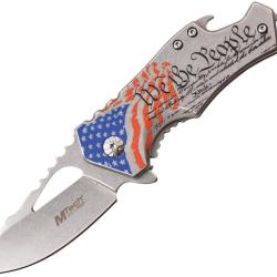Couteau Pliant MTech We The People A/O Lame Acier 3Cr13 Drop Point Manche Inox Framelock MTA882SAF