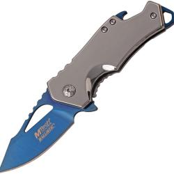 Couteau Pliant MTech A/O Lame Inox 7 cm Bleu Ferm&eacute; 9,5 cm Manche Inox Framelock MTA882SBL