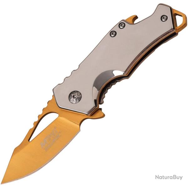 Couteau Pliant MTech A/O Lame Inox 7 cm Dor� Ferm� 9,5 cm Manche Inox Framelock MTA882SGD