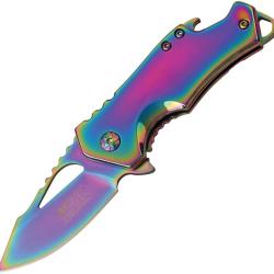 Couteau Pliant MTech A/O Lame Inox Manche Inox Arc-en-ciel Framelock MTA882SRB