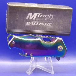 Couteau Pliant MTech A/O Lame Inox Manche Inox Arc-en-ciel Framelock MTA882SRB