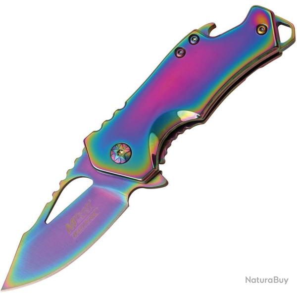 Couteau Pliant MTech A/O Lame Inox Manche Inox Arc-en-ciel Framelock MTA882SRB