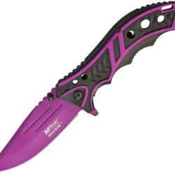 Couteau Pliant MTech A/O Lame Acier 3Cr13 Manche Aluminium Noir et Violet Linerlock MTA907PE