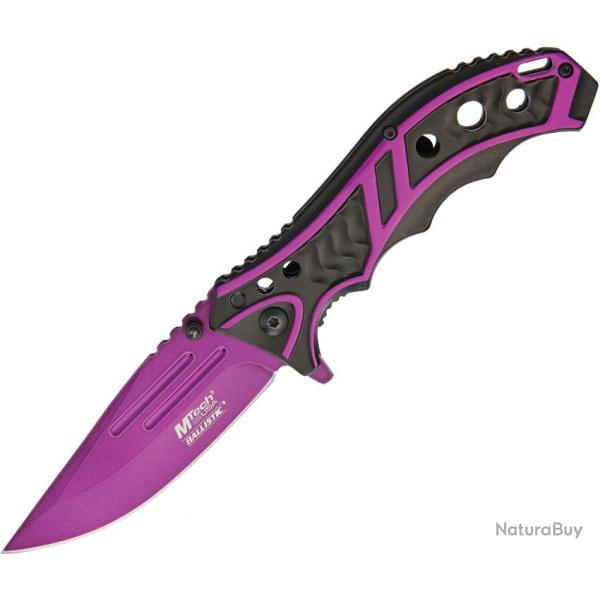 Couteau Pliant MTech A/O Lame Acier 3Cr13 Manche Aluminium Noir et Violet Linerlock MTA907PE