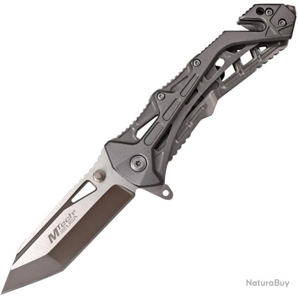 Couteau Pliant MTech A/O Lame Acier 3Cr13 Tanto Manche Aluminium Gris Linerlock MTA997BGY