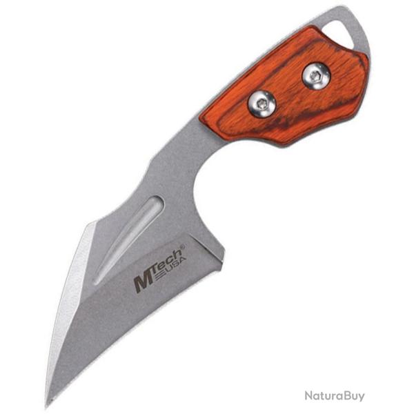 Couteau Fixe MTech Lame Acier 3Cr13 Hawkbill Manche Bois Marron �tui Kydex MTFIX001BR