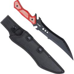Couteau Fixe MTech Lame Acier 3Cr13MoV Manche Bois Marron et Rouge &Eacute;tui Nylon MTFIX003BN