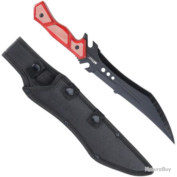Couteau Fixe MTech Lame Acier 3Cr13MoV Manche Bois Marron et Rouge �tui Nylon MTFIX003BN