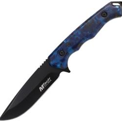 Couteau Fixe MTech Lame Acier 3Cr13MoV Drop Point Manche Acrylique Noir et Bleu &Eacute;tui ABS MTFIX006BG
