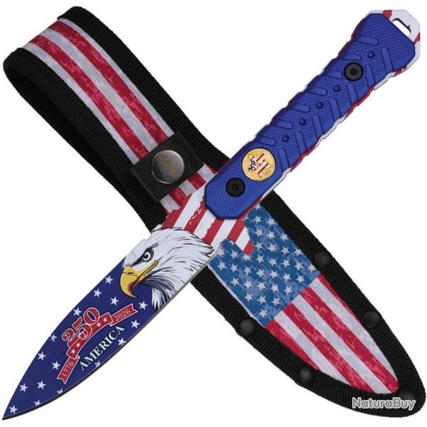 Couteau Fixe MTech 250th Anniversary Lame Inox Manche Nylon Bleu �tui Nylon MTFIX011BL250