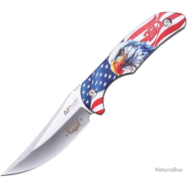Couteau Fixe MTech Eagle Lame Inox Clip Point Manche Aluminium �tui Cuir MTFIX012F250