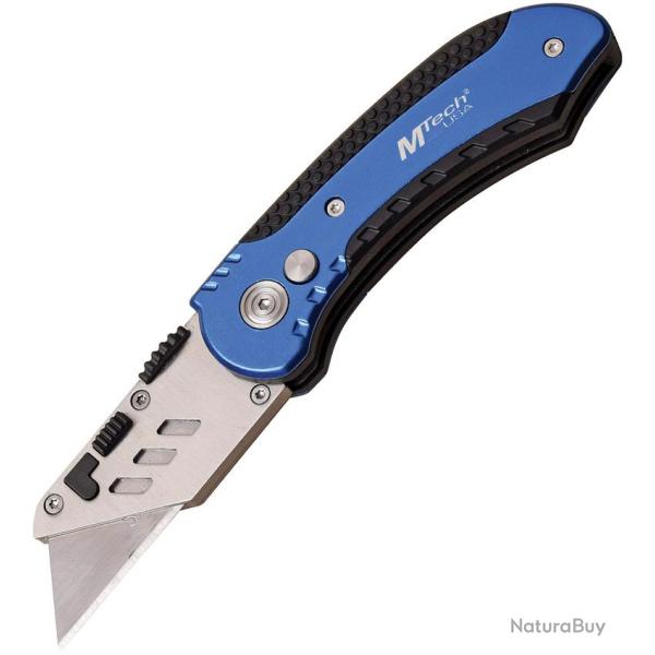 Couteau Pliant MTech Lame Inox Manche Aluminium Noir et Bleu Button Lock MTUT001BL