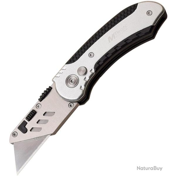 Couteau Pliant MTech Lame Inox Manche Aluminium Noir et Argent Button Lock MTUT001SL