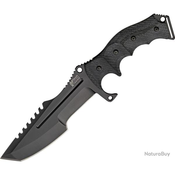 Couteau Fixe MTech Xtreme Lame Acier 440 Noire Tanto Manche G10 Noir �tui Nylon MTX8054