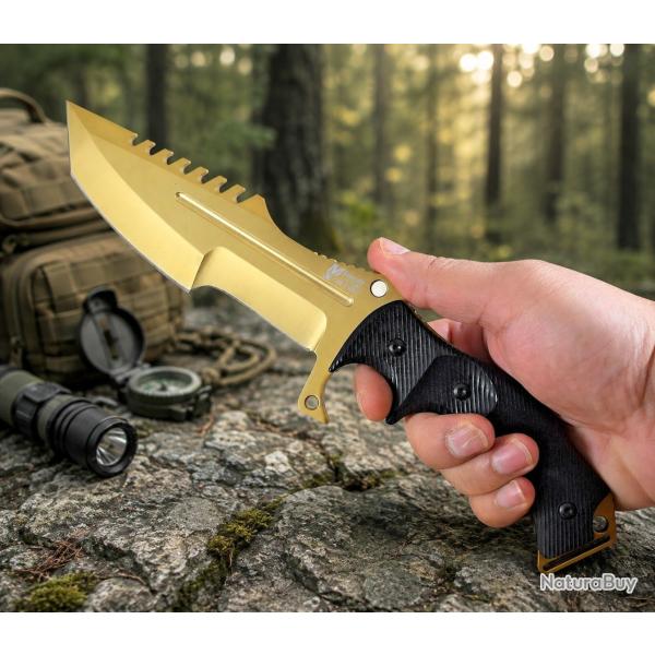Couteau Fixe MTech Xtreme Lame Acier 440 Tanto Manche G10 Noir �tui Nylon MTX8054GD