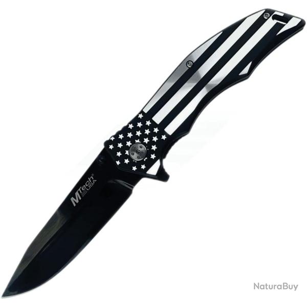 Couteau Pliant MTech Xtreme American Flag A/O Lame Acier 3Cr13 Manche Inox Noir et Satin� MTXA849BK
