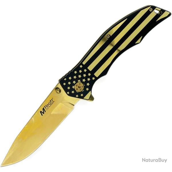 Couteau Pliant MTech Xtreme American Flag A/O Lame Acier 3Cr13 Manche Inox Noir et Dor� MTXA849GD
