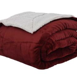 Plaid polaire polyester bordeaux 150x130 cm doux chaud l&eacute;ger