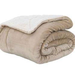 Plaid polaire polyester beige 150x130 cm doux chaud l&eacute;ger