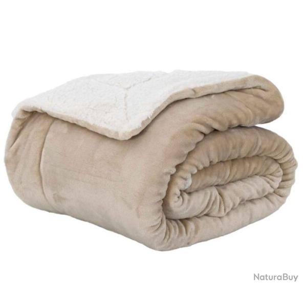 Plaid polaire polyester beige 150x130 cm doux chaud l�ger